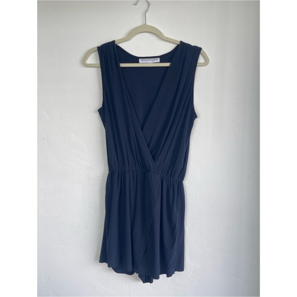 Emma & Michele Navy Sleeveless Wrap Mini Dress Romper